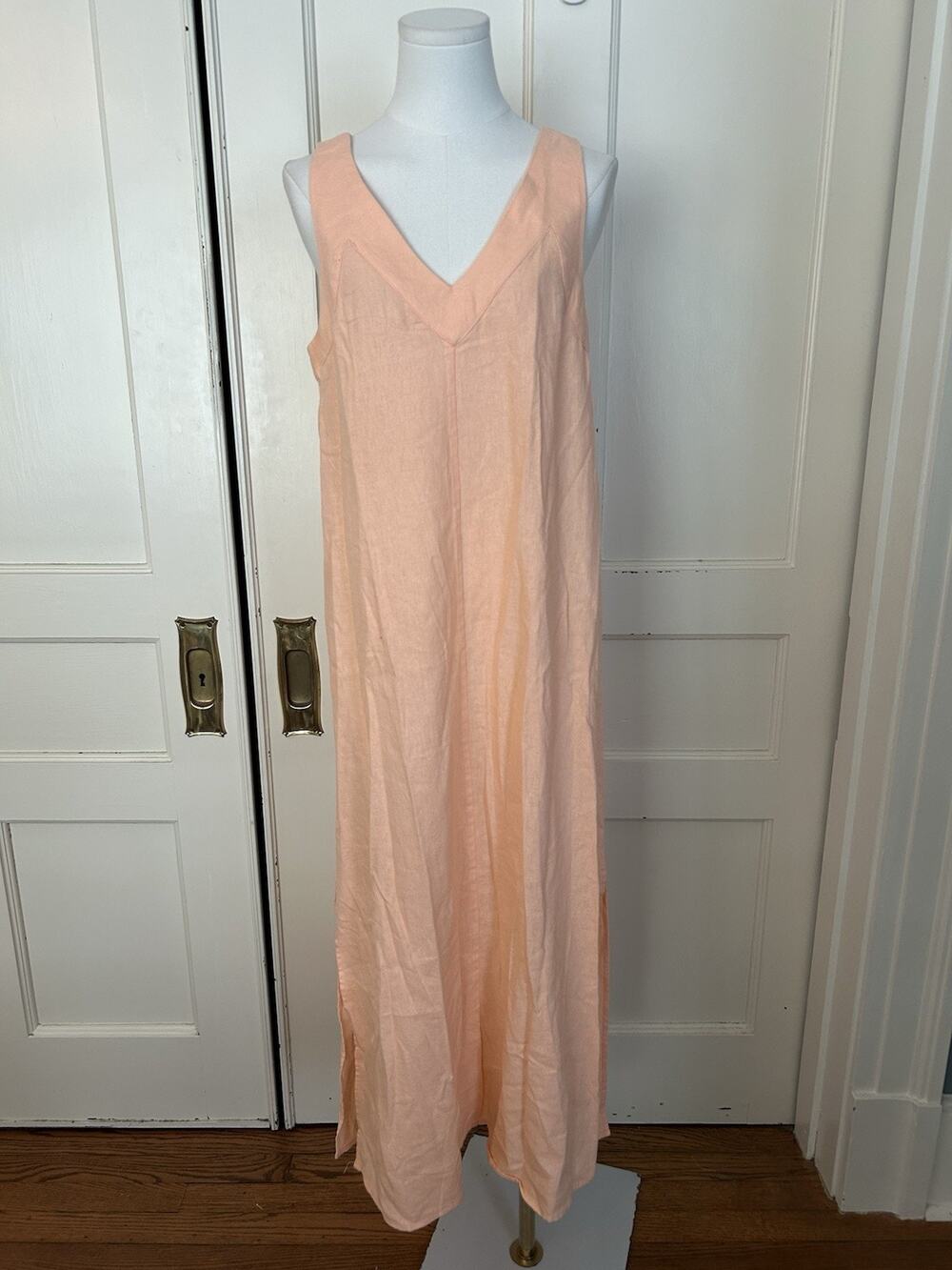 DKNY Linen Blend Sleeveless Maxi Dress Womens Size Small Peach Coastal Beach